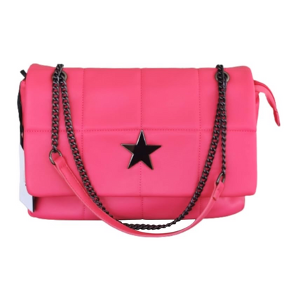 Borsa PhilFirenze Rosa Fucsia con Catena Regolabile, Bottone a Stella - 35x25x11 cm