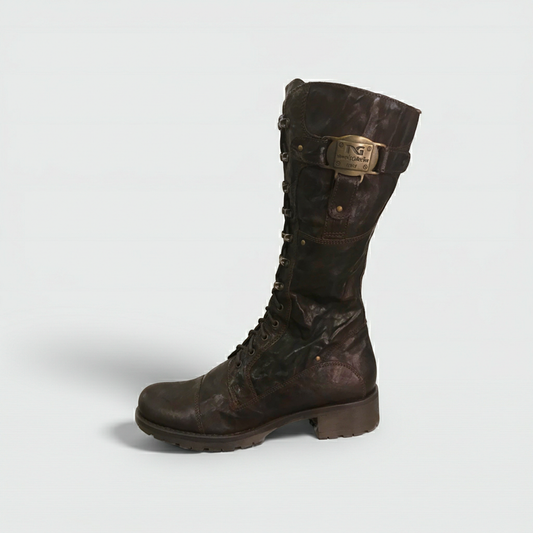 Stivali Anfibi Donna NeroGiardini 00522 Stile vintage, Vera Pelle, Marrone Testa di Moro, Cerniera Zip, Lacci, Fondo Gomma - Numero 39 (EU)