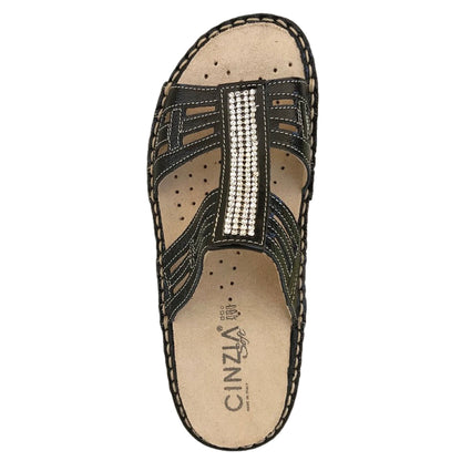 Ciabatte CinziaSoft IM24123NPL Vera Pelle con strass e plantare estraibile
