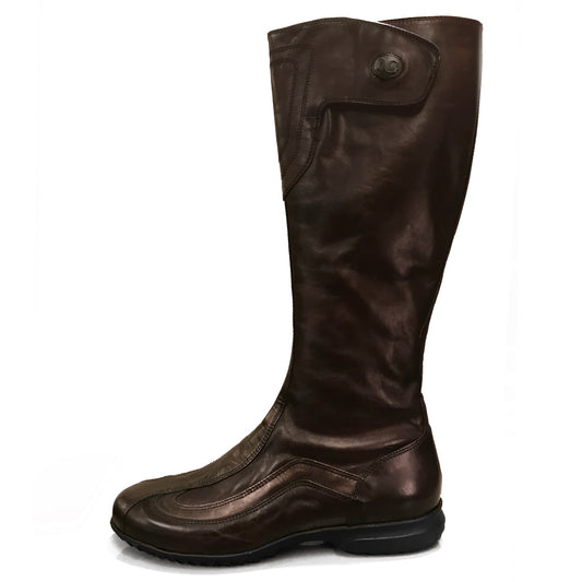 Stivali bassi Donna NeroGiardini 00840 Vera Pelle, Fondo Gomma, Cerniera Zip, Elastico, Chiusura a strappo - Testa di Moro, Bronzo