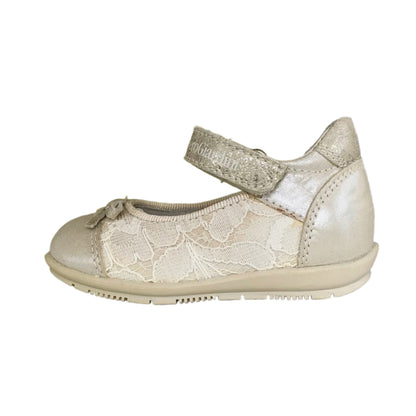 Scarpe Ballerine Bambina NeroGiardini P621410F Vera Pelle Pizzo Avorio Champagne