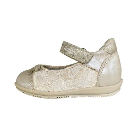 Scarpe Ballerine Bambina NeroGiardini P621410F Vera Pelle Pizzo Avorio Champagne