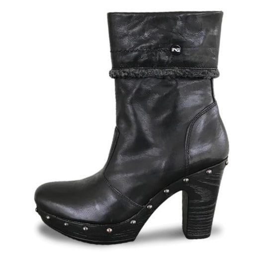 Stivaletti Neri Donna NeroGiardini Tacco 9 cm con Plateau, Cerniera Laterale, Borchie, Pelliccetta Grigia – Art. A207841D