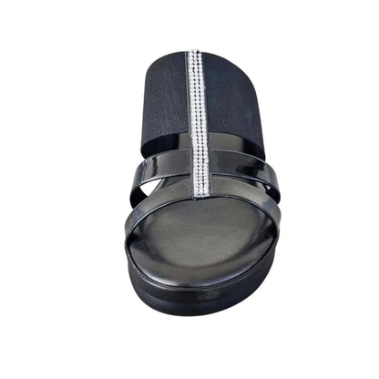 Ciabatte con zeppa Donna CinziaSoft 3265 Fascia elasticizzata Nero con strass argento