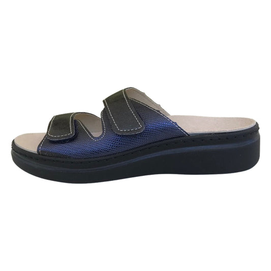 Ciabatte CinziaSoft MZK11 Doppio strap in vera pelle Blu con plantare estraibile