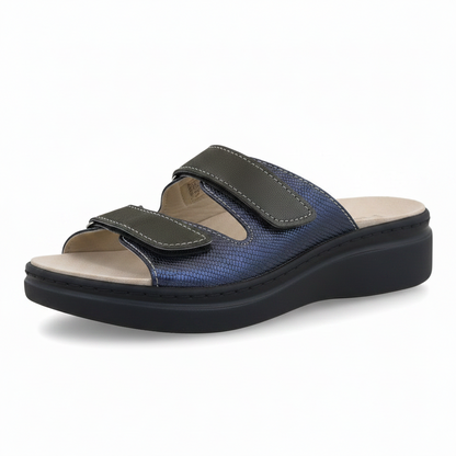 Ciabatte CinziaSoft MZK11 Doppio strap in vera pelle Blu con plantare estraibile