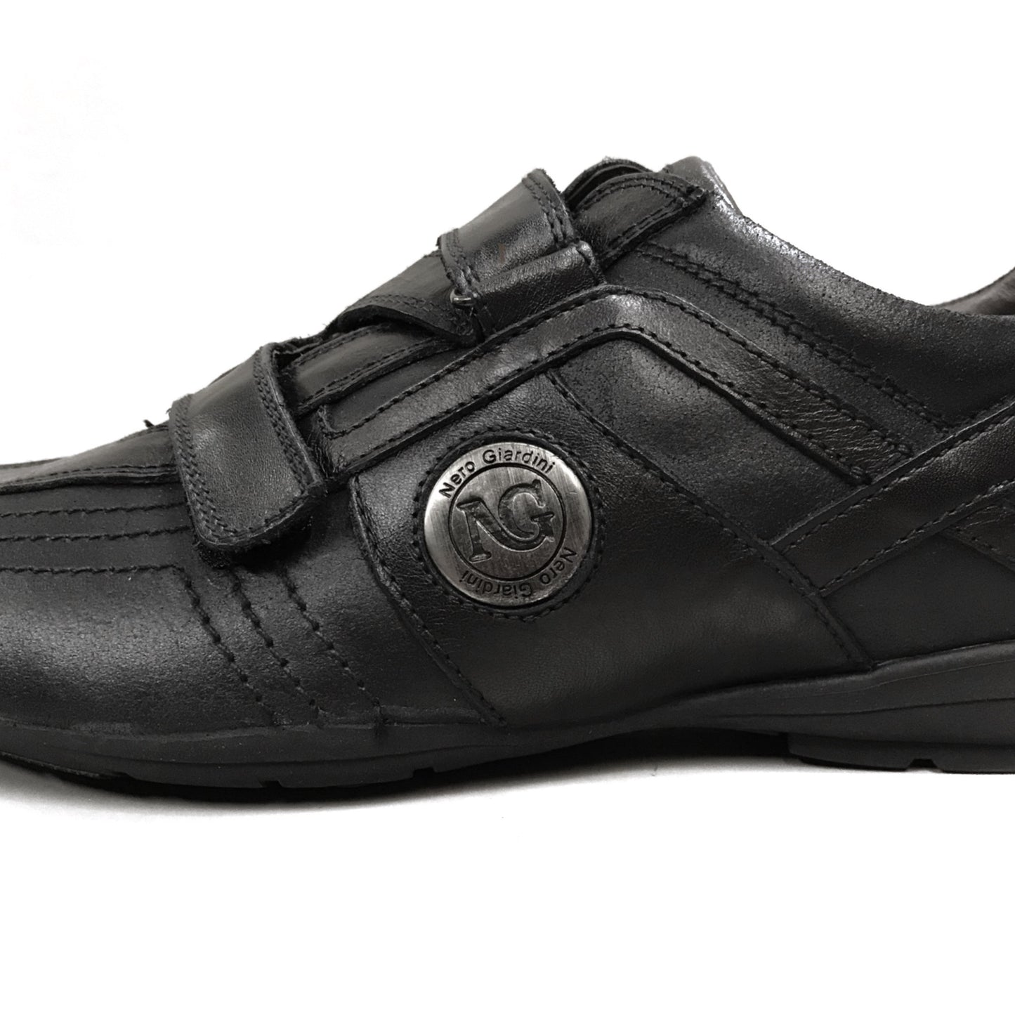 Sneakers Uomo NeroGiardini 07586 in Vera Pelle, con chiusura a strappo, Nero - Numero 45