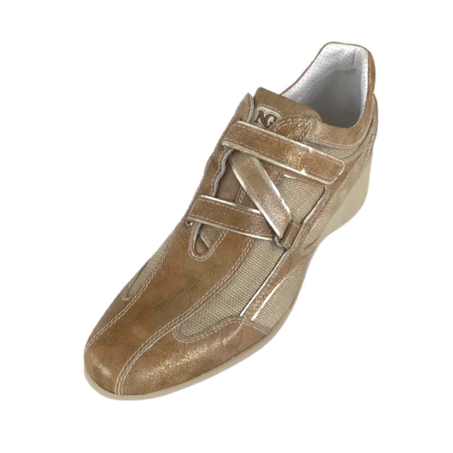 Sneakers con strappo Donna NeroGiardini Art 00681 Zeppa Vera Pelle Sabbia Laminato Oro