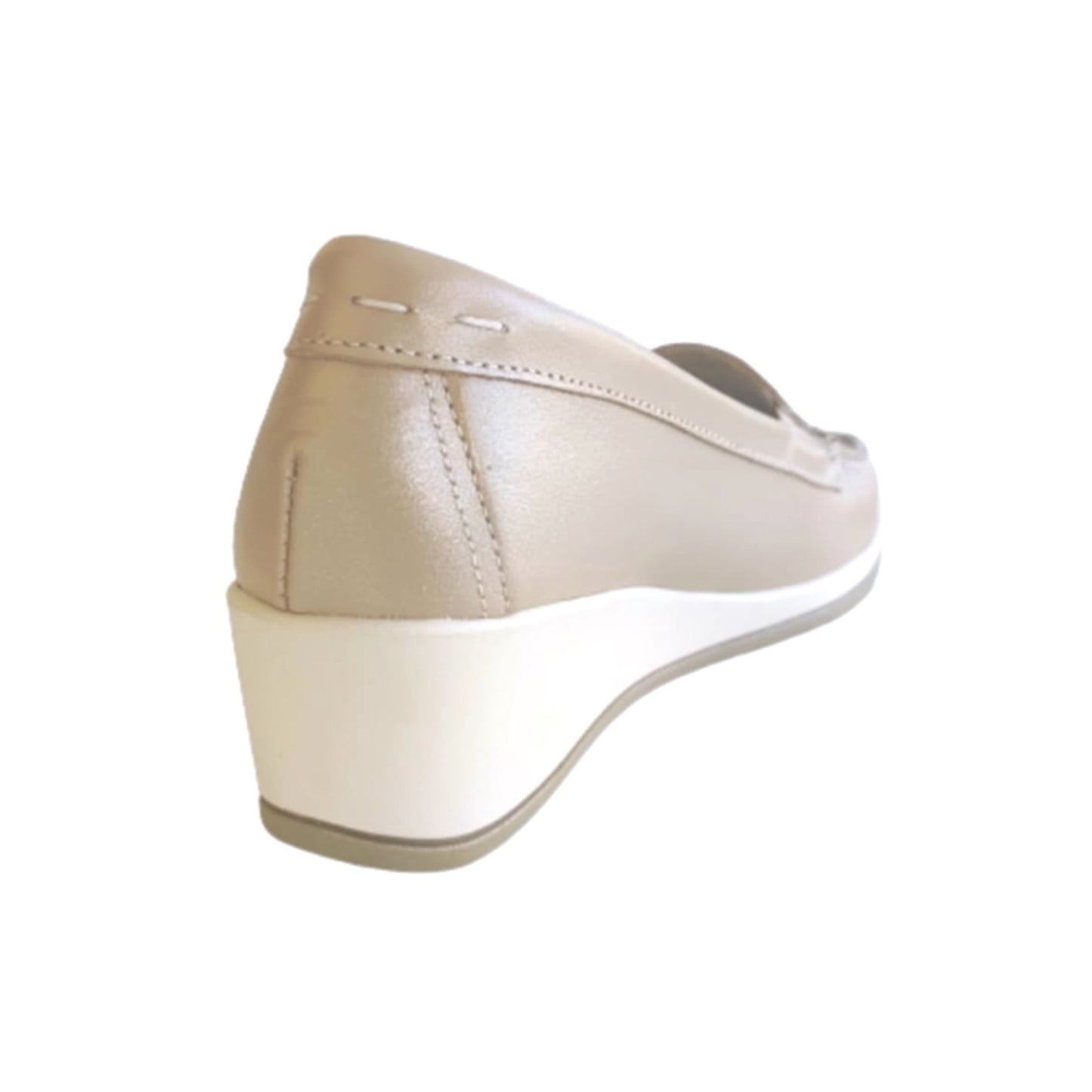 Mocassini con Zeppa Donna Cinzia Soft 001 Vera Pelle Beige Perlato
