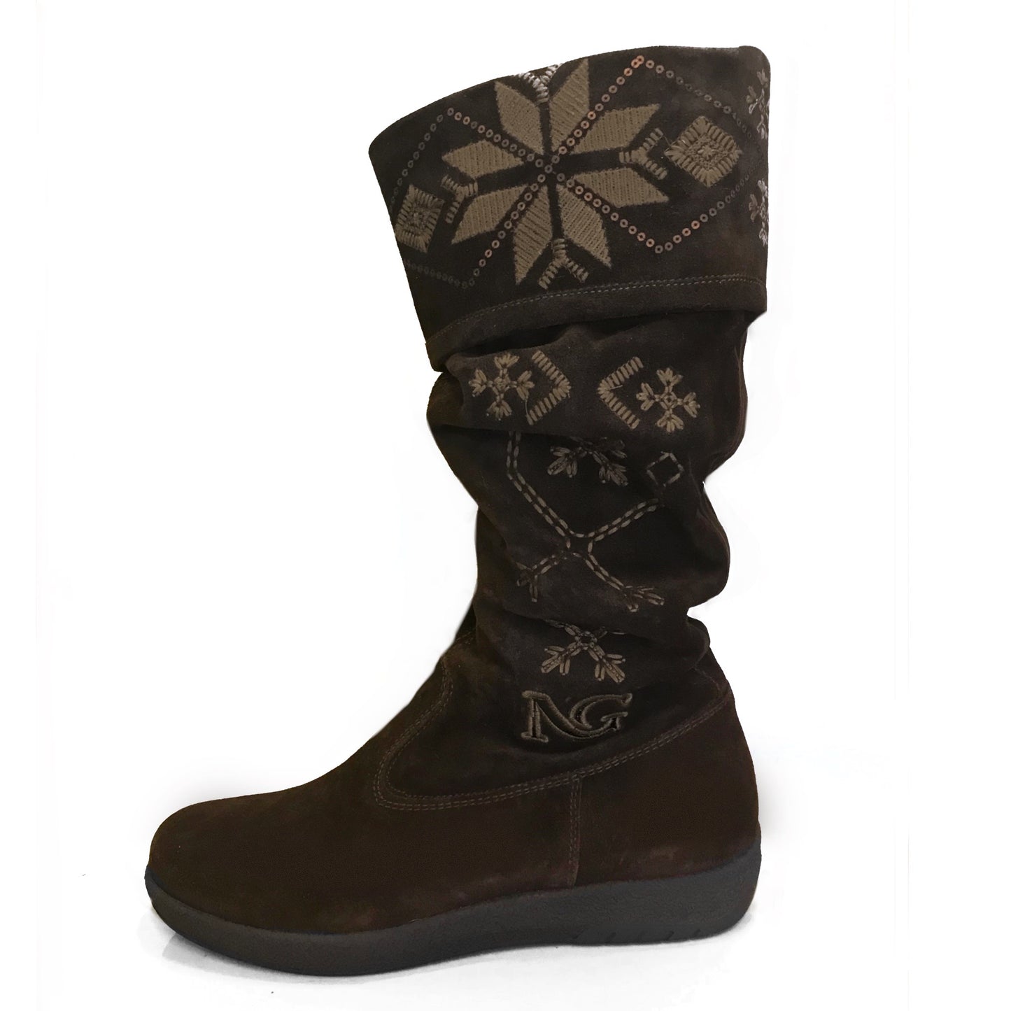Stivali morbidi Donna NeroGiardini 00992 Vera Pelle Scamosciata, Fondo basso Gomma, Ricamo, Cerniera Zip - Color Marrone Testa di Moro