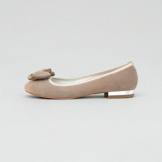 Ballerine NeroGiardini Tacco Basso camoscio Beige con riporti in Pelle