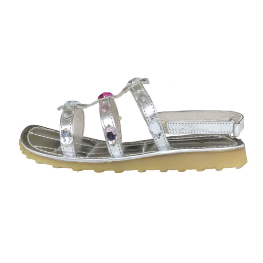 Sandali Bambina Gae Lilì Vera Pelle, Argento con Cristalli Decorativi Rosa e Argento, Chiusura a strappo, 33 EU