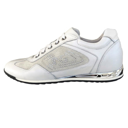 Sneakers Donna NeroGiardini P308452D Vera Pelle Bianco con fondo specchiato