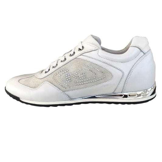 Sneakers Donna NeroGiardini P308452D Vera Pelle Bianco con fondo specchiato