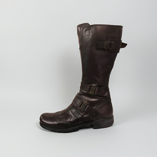 Stivali stile vintage Donna NeroGiardini 00171 Vera Pelle, Fondo basso, mezza gamba, Cerniera Zip, Elastico, Fibbie - Marrone Testa di Moro