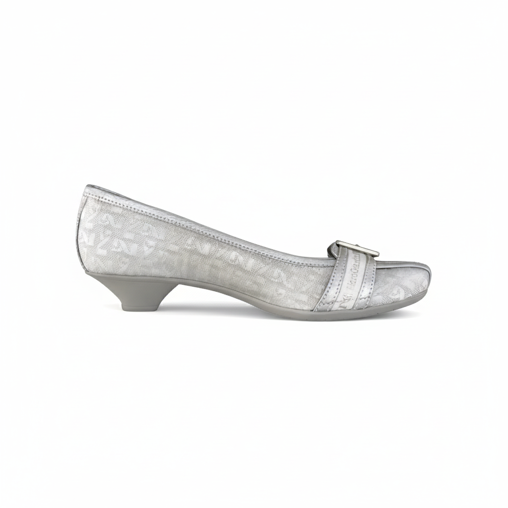 Décolleté basse NeroGiardini 00711 Tessuto Monogram Vera Pelle Argento, 36 EU