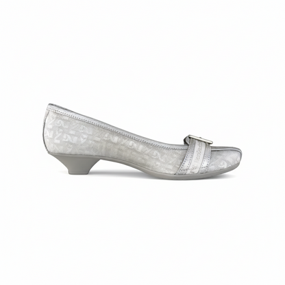 Décolleté basse NeroGiardini 00711 Tessuto Monogram Vera Pelle Argento, 36 EU