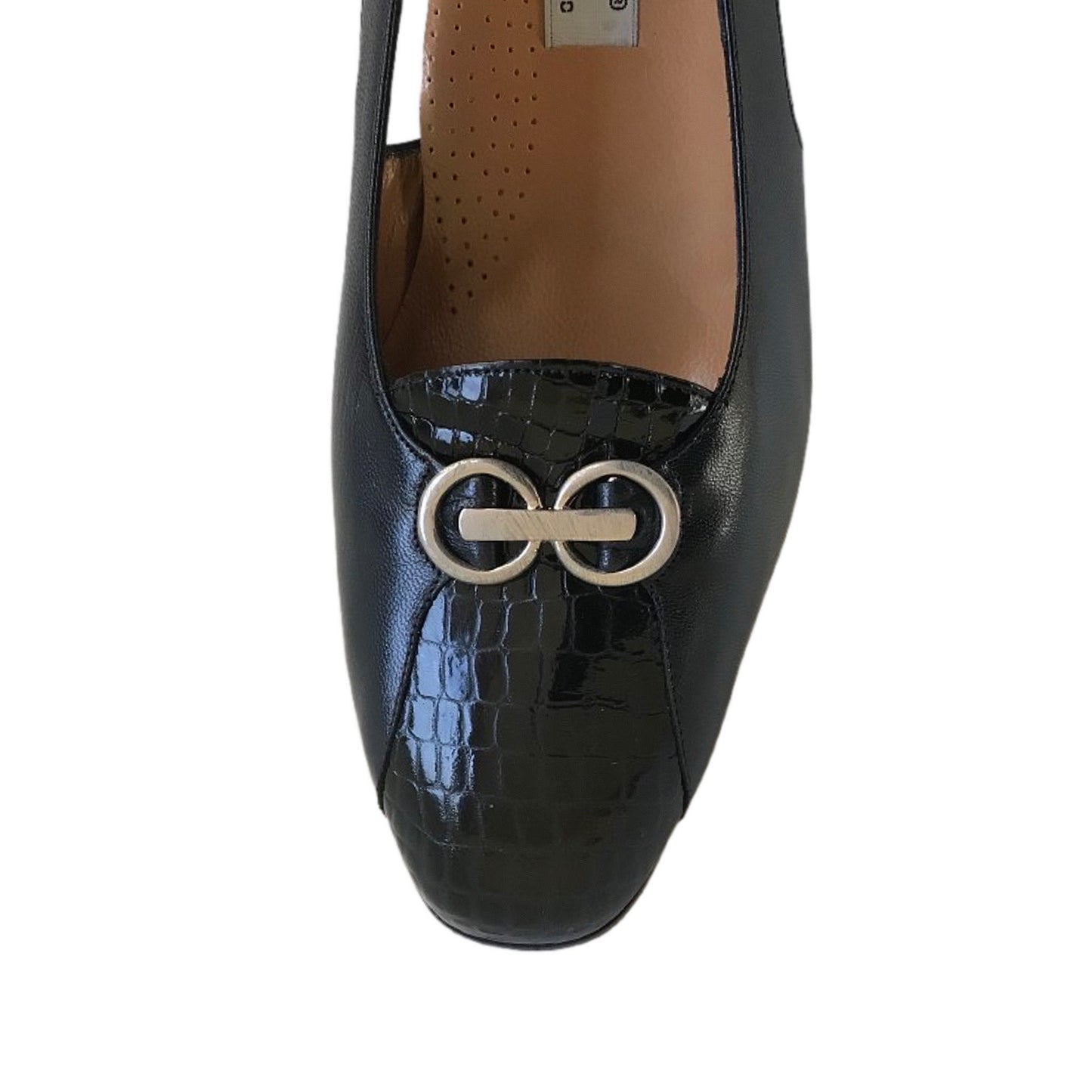 Scarpe Donna Confort 2036 in Vera Pelle, Blu Scuro Vernice Stampa Cocco, con Aperture laterali