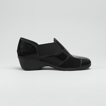 Sneakers Donna Cinzia Soft Art 651 - Zeppa 4 cm, Elastico Laterale, Vernice e Camoscio Nero
