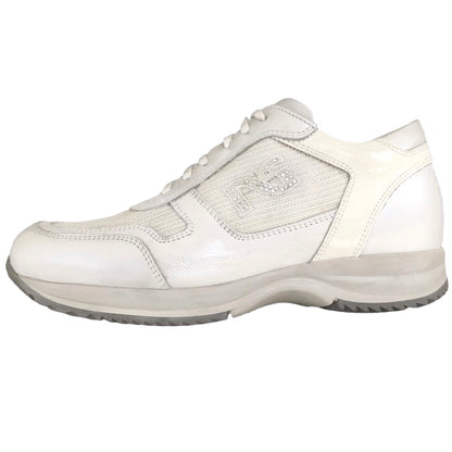 Sneakers Donna NeroGiardini P000400 Vera Pelle Perlato, Tessuto glitter, Bianco