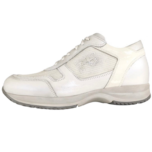 Sneakers Donna NeroGiardini P000400 Vera Pelle Perlato, Tessuto glitter, Bianco