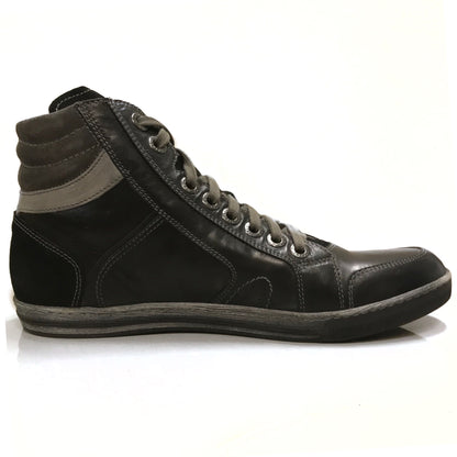 Sneakers Uomo NeroGiardini A201501U in Vera Pelle, Nero, Asfalto, Grigio con chiusura zip e lacci - Numero 43