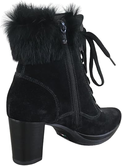Stivaletti Neri Invernali Donna NeroGiardini A207801D - Tacco 6.5 con Plateau, Vera Pelle Scamosciata, Cerniera Laterale, Pelliccetta Nera - Numero 37