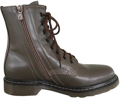 Anfibi Donna NeroGiardini A311040D - Vera Pelle Abrasivata, Tacco Basso, Cerniera Laterale, Verdegris Militare