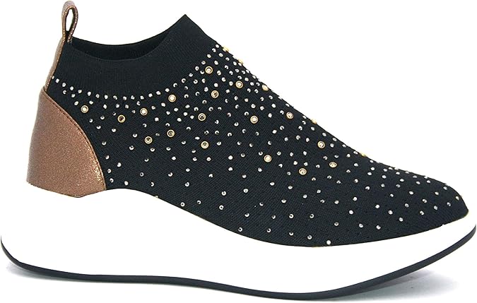 Sneaker Running Elastica Donna  Pregunta PCG03 Nero, Tessuto elasticizzato e Vera Pelle - Numero 36 (EU) - Comfort, Performance e Stile