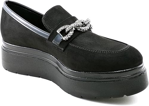 Mocassini Donna Cinzia Soft MM2C4389 con Catena Gioiello, Pelle Scamosciata, Fondo Platform, Nero - Eleganti e Comodi