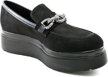 Mocassini Donna Cinzia Soft MM2C4389 con Catena Gioiello, Pelle Scamosciata, Fondo Platform, Nero - Eleganti e Comodi