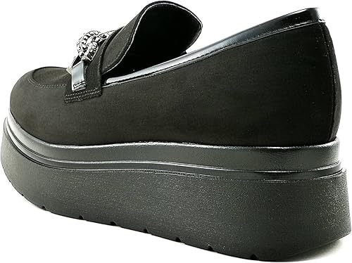 Mocassini Donna Cinzia Soft MM2C4389 con Catena Gioiello, Pelle Scamosciata, Fondo Platform, Nero - Eleganti e Comodi