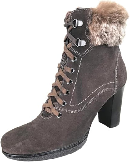 Stivaletti Eleganti con Pelliccetta Donna NeroGiardini, Tacco 8 cm con Plateau, Camoscio, Grigio Antracite – Art. A106501D