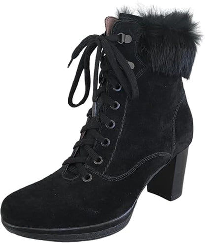 Stivaletti Neri Invernali Donna NeroGiardini A207801D - Tacco 6.5 con Plateau, Vera Pelle Scamosciata, Cerniera Laterale, Pelliccetta Nera - Numero 37