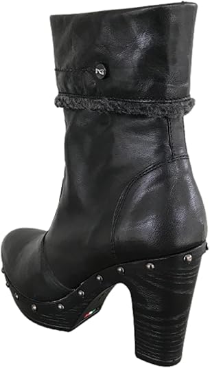 Stivaletti Neri Donna NeroGiardini Tacco 9 cm con Plateau, Cerniera Laterale, Borchie, Pelliccetta Grigia – Art. A207841D