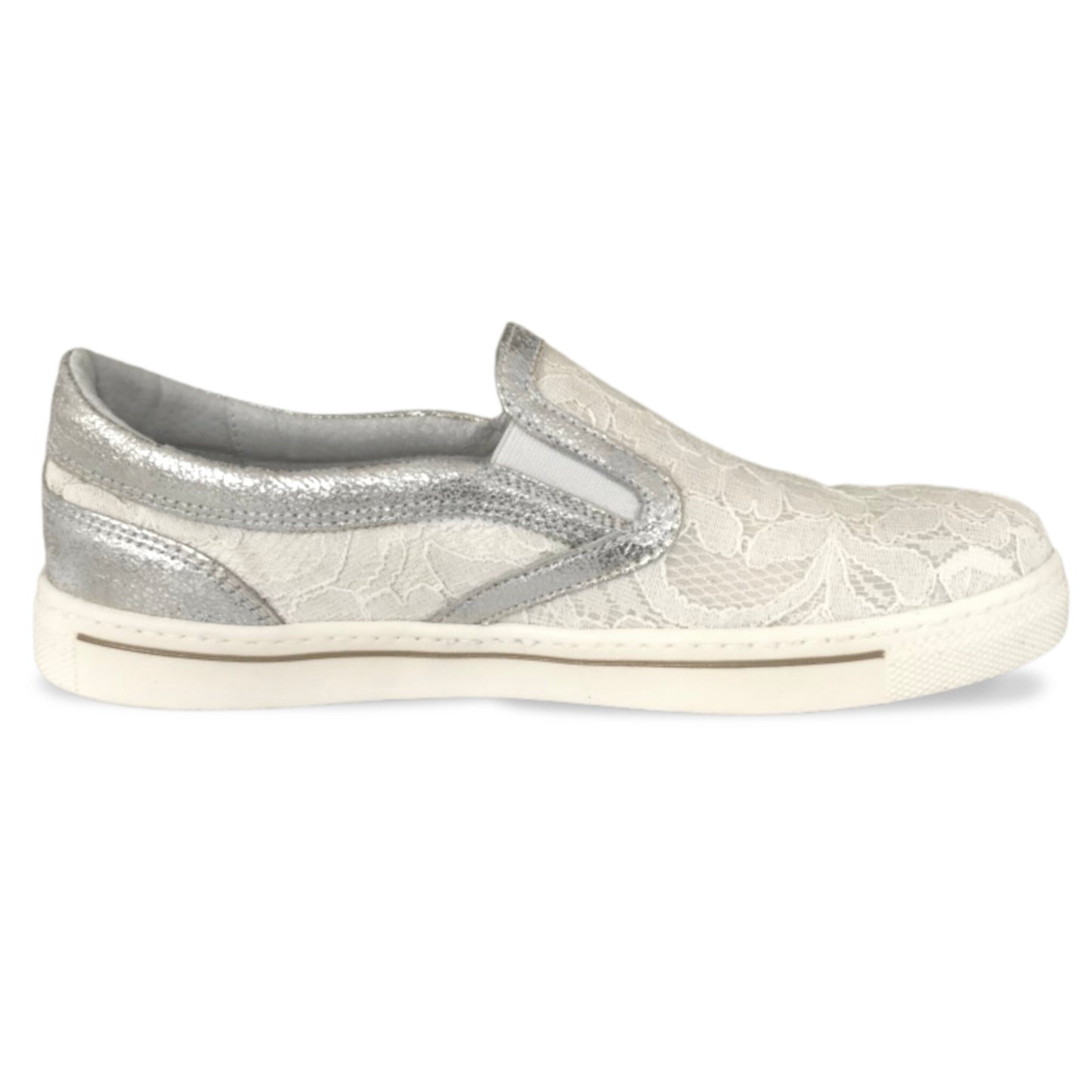 Sneakers bianche slip-on NeroGiardini con elastici laterali, pizzo e inserti vera pelle