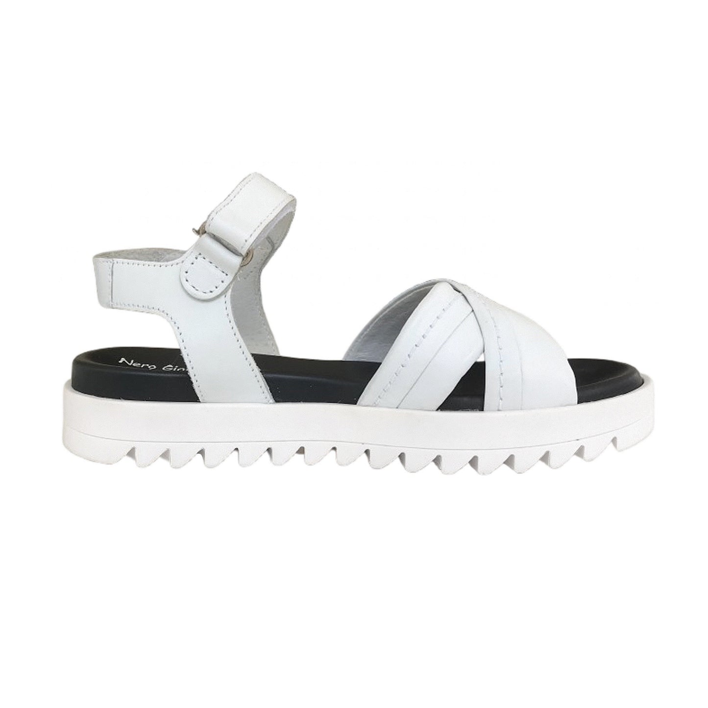 Sandali Ragazza e Donna in Vera Pelle, Bianco, Platform Sportivo in Gomma