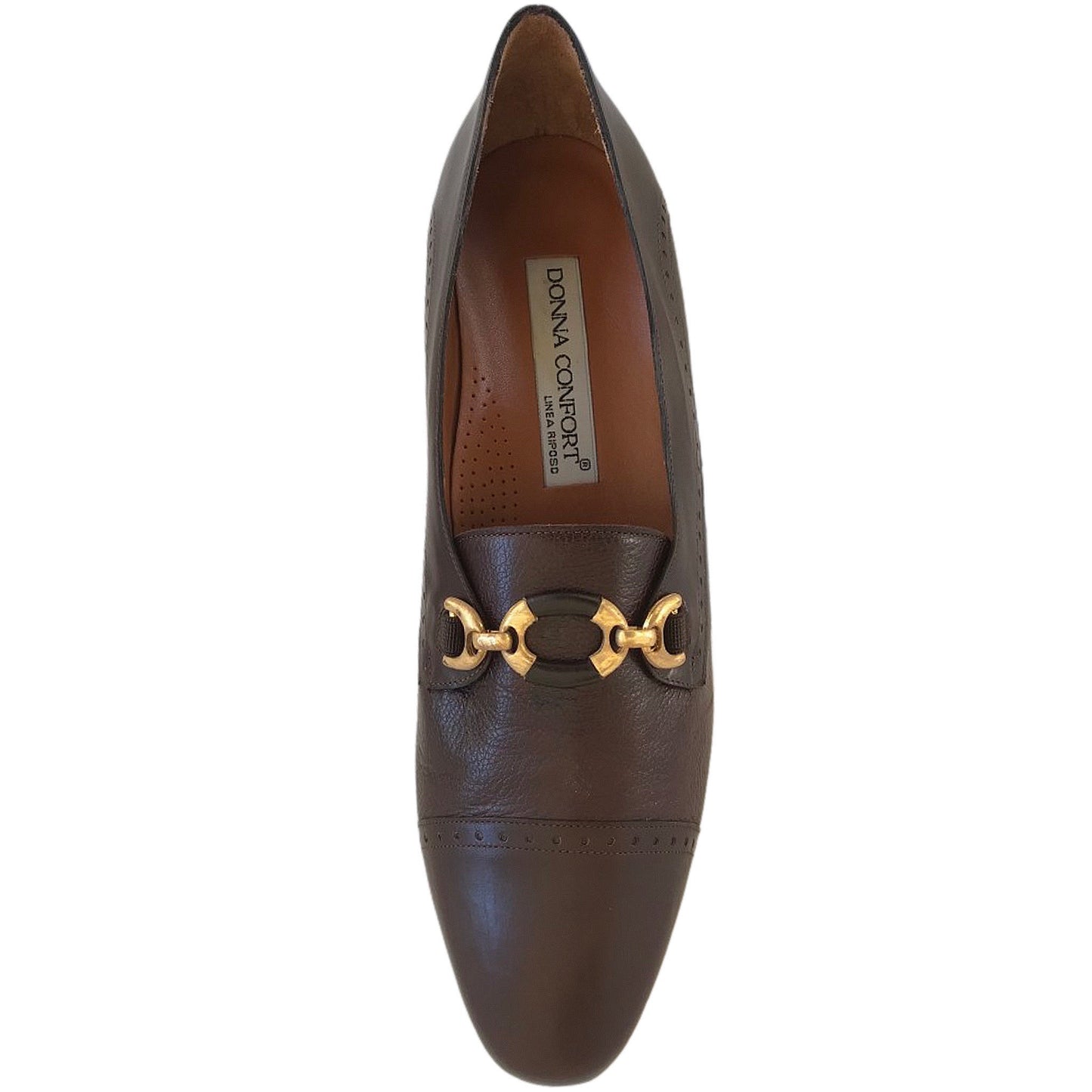 Scarpe Donna Confort, 1602, Vera Pelle, Marrone, Accessorio Oro