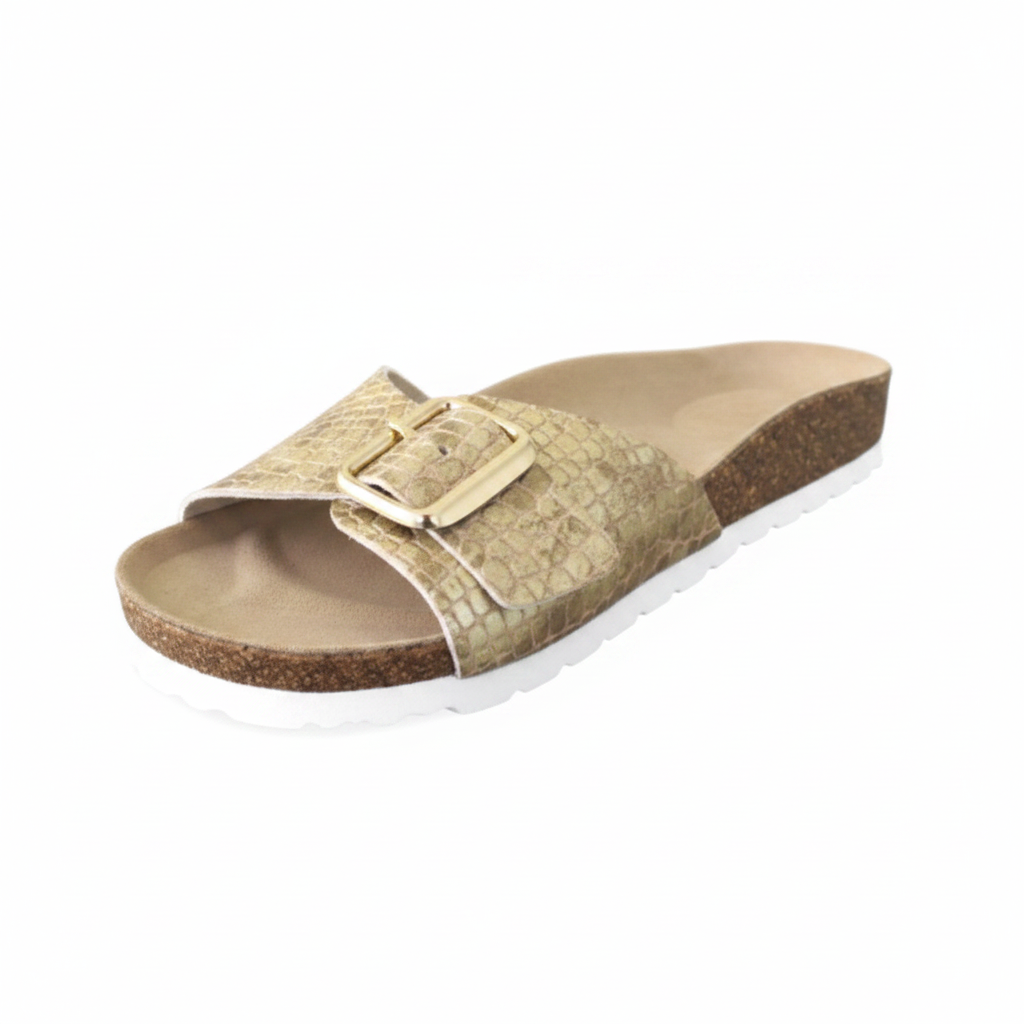 Ciabatte donna CinziaSoft con fascia vera pelle con fibbia Platino
