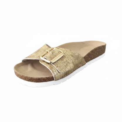 Ciabatte donna CinziaSoft con fascia vera pelle con fibbia Platino