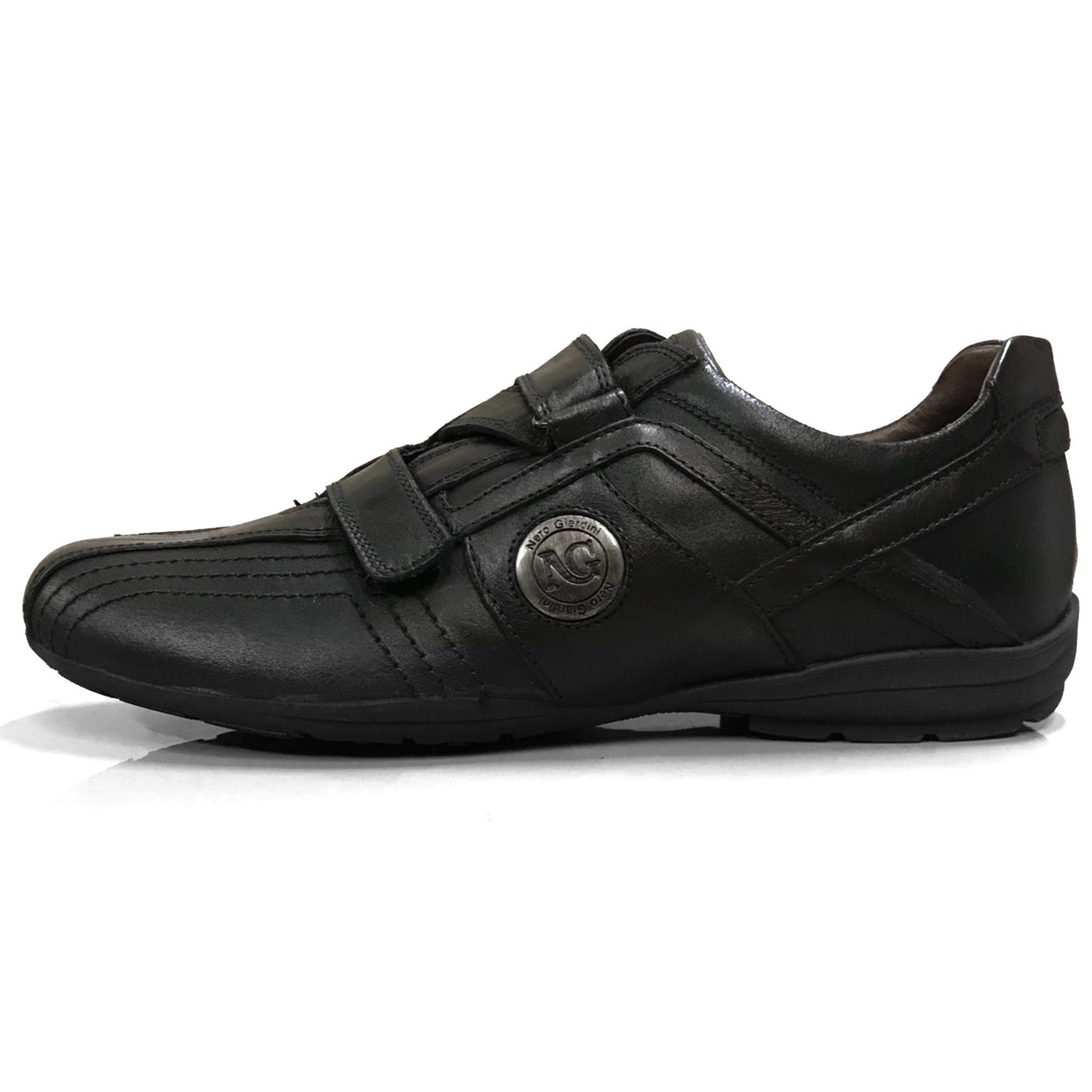Sneakers Uomo NeroGiardini 07586 in Vera Pelle, con chiusura a strappo, Nero - Numero 45