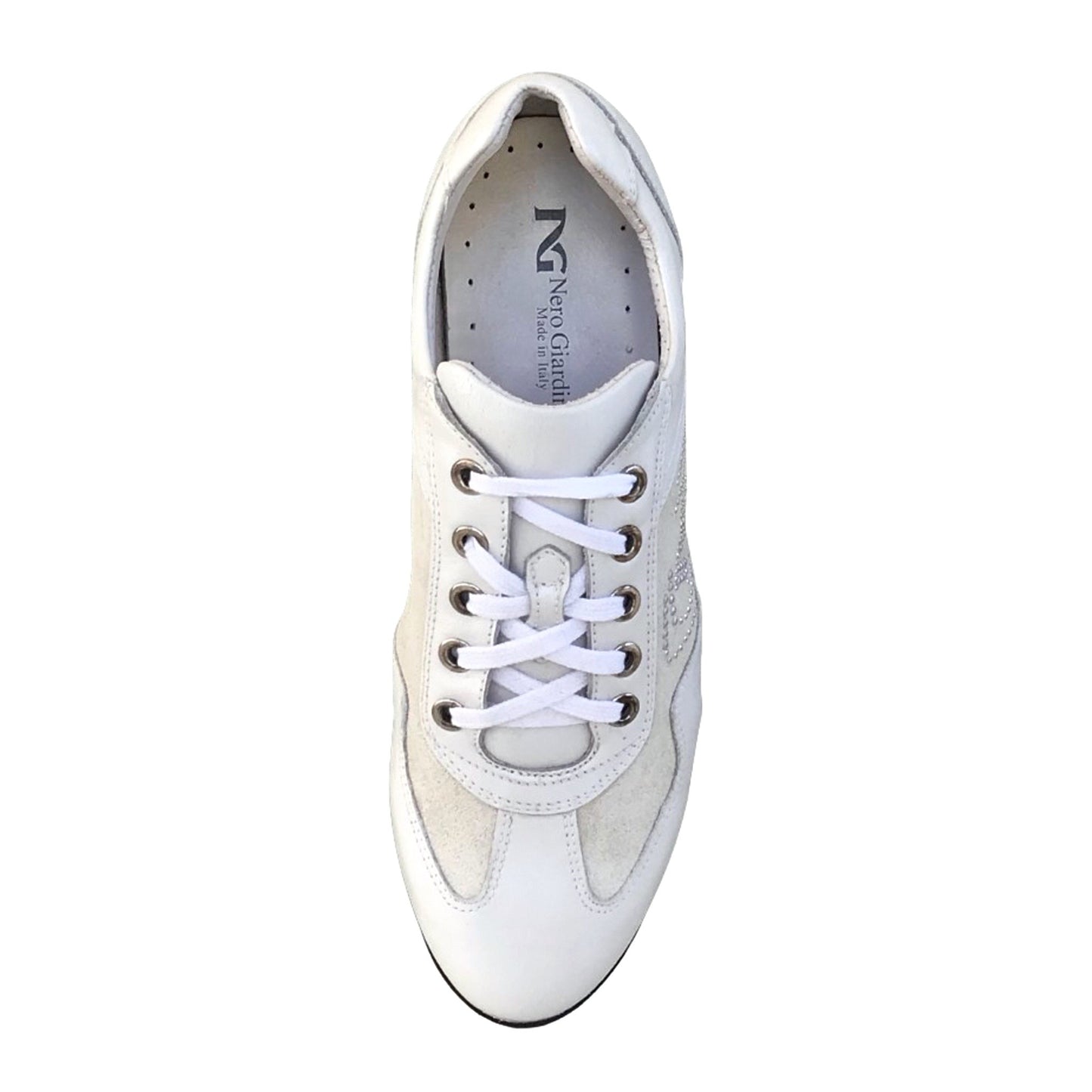 Sneakers Donna NeroGiardini P308452D Vera Pelle Bianco con fondo specchiato
