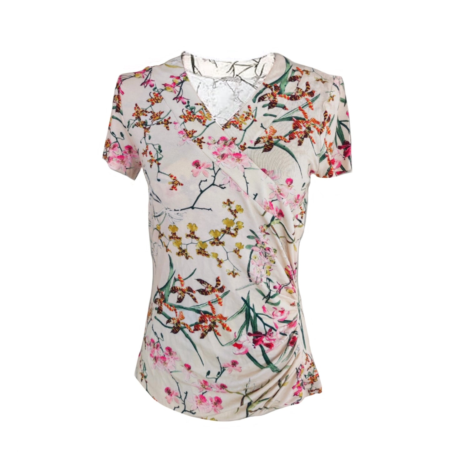 T-shirt Donna NeroGiardini Beige con Stampa Floreale