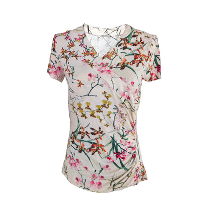 T-shirt Donna NeroGiardini Beige con Stampa Floreale