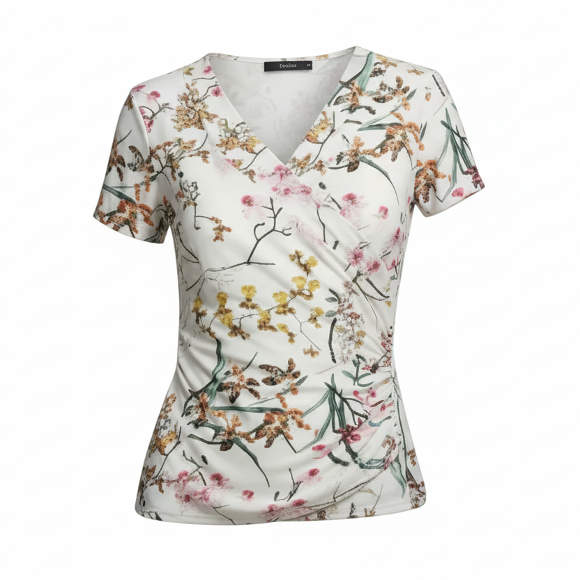 T-shirt Donna NeroGiardini Beige con Stampa Floreale
