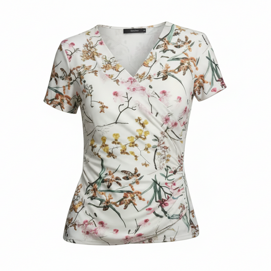 T-shirt Donna NeroGiardini Beige con Stampa Floreale