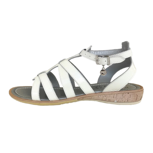 Sandali Ragazza e Donna, Vera Pelle, Bianco, fasce incrociate, Cinturino, Fibbia, Charm Decorativo