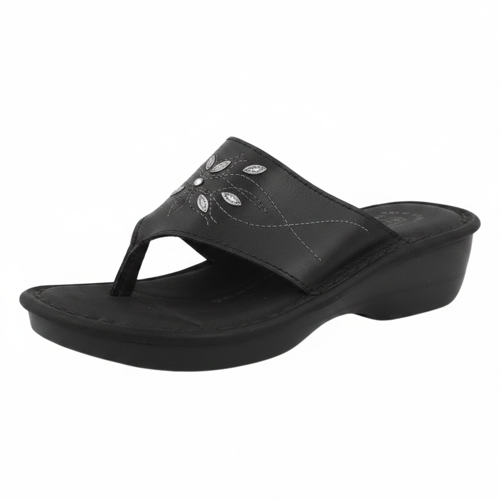 Ciabatte infradito FlyFlot Donna Nero Vera Pelle, 35