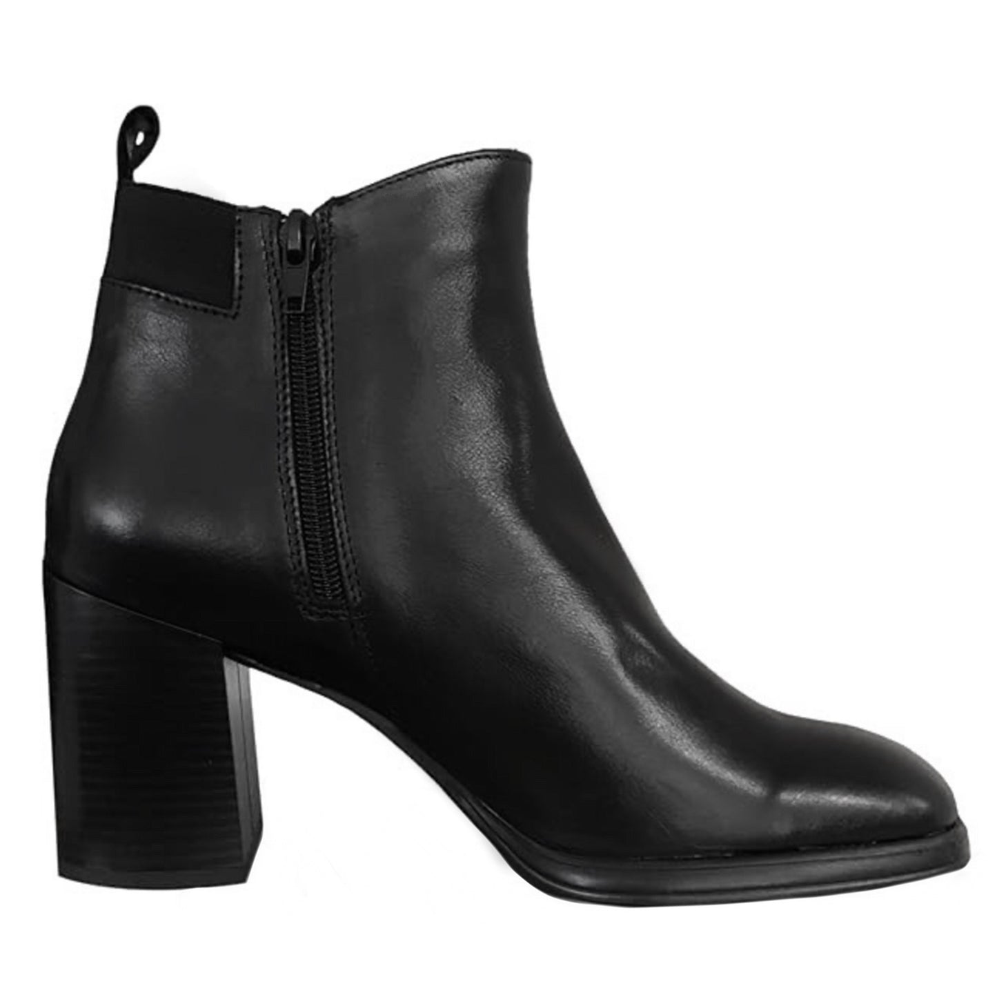Stivaletti Neri Donna Cinzia Soft PQ9555760 - Vera Pelle, Tacco a blocco, Elastico e Zip Laterale