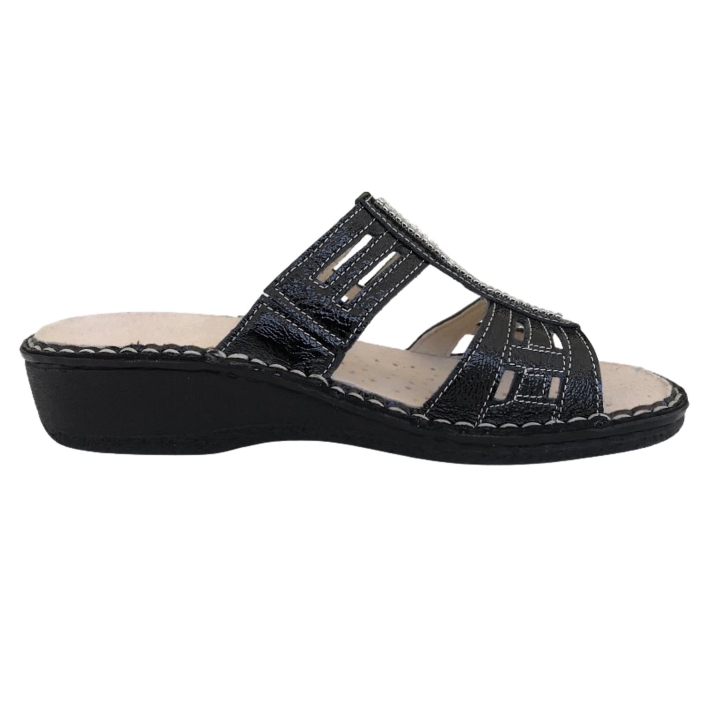 Ciabatte CinziaSoft IM24123NPL Vera Pelle con strass e plantare estraibile